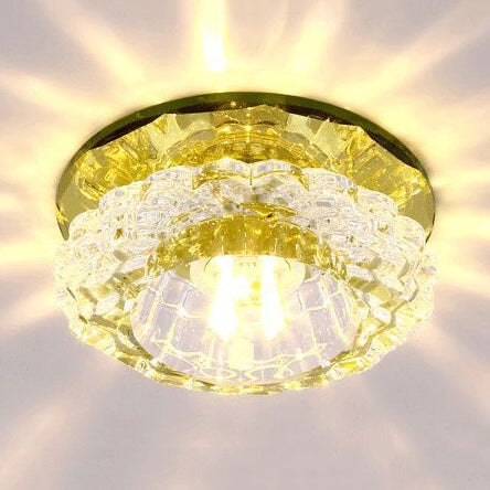 Floral Shape Crystal Flush Mount Round Flushmount Ceiling Fixture