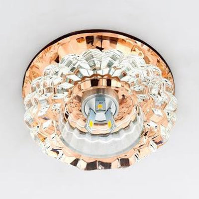 Floral Shape Crystal Flush Mount Round Flushmount Ceiling Fixture