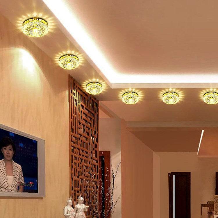 Floral Shape Crystal Flush Mount Round Flushmount Ceiling Fixture