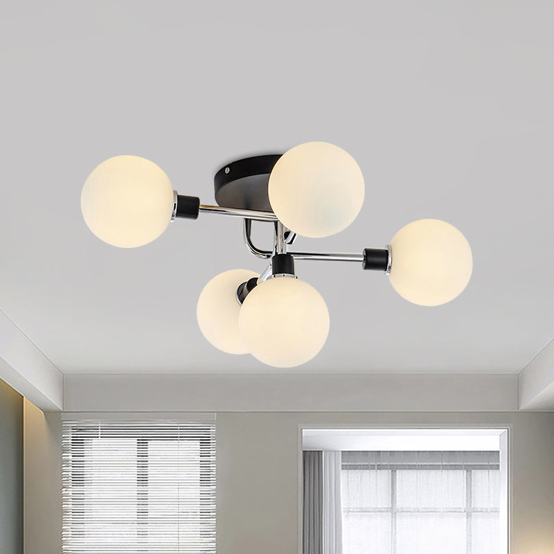 Glass Globe Shade Ceiling Light Contemporary Style Semi Flush Mount Light for Villa Dining Room