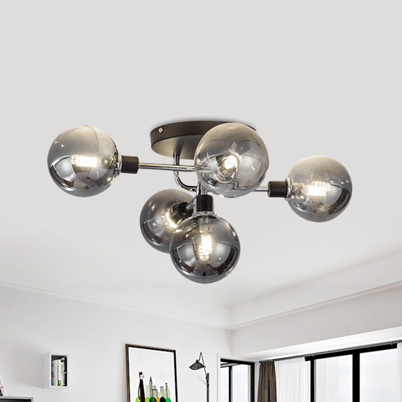 Glass Globe Shade Ceiling Light Contemporary Style Semi Flush Mount Light for Villa Dining Room