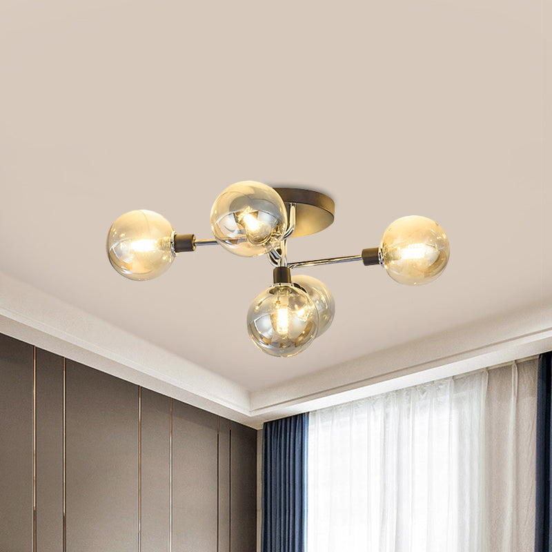 Glass Globe Shade Ceiling Light Contemporary Style Semi Flush Mount Light for Villa Dining Room