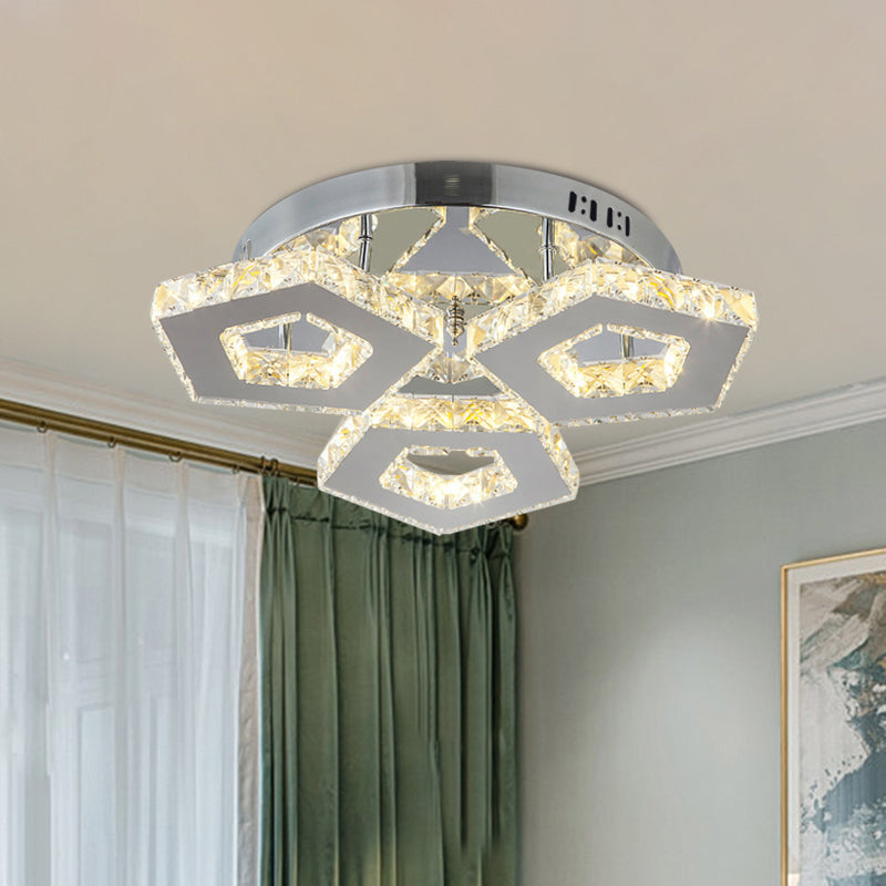 Double Pentagon Semi Flush Mount Amber Crystal Block Ceiling Light in Chrome