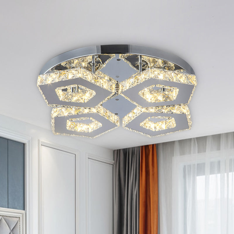 Double Pentagon Semi Flush Mount Amber Crystal Block Ceiling Light in Chrome