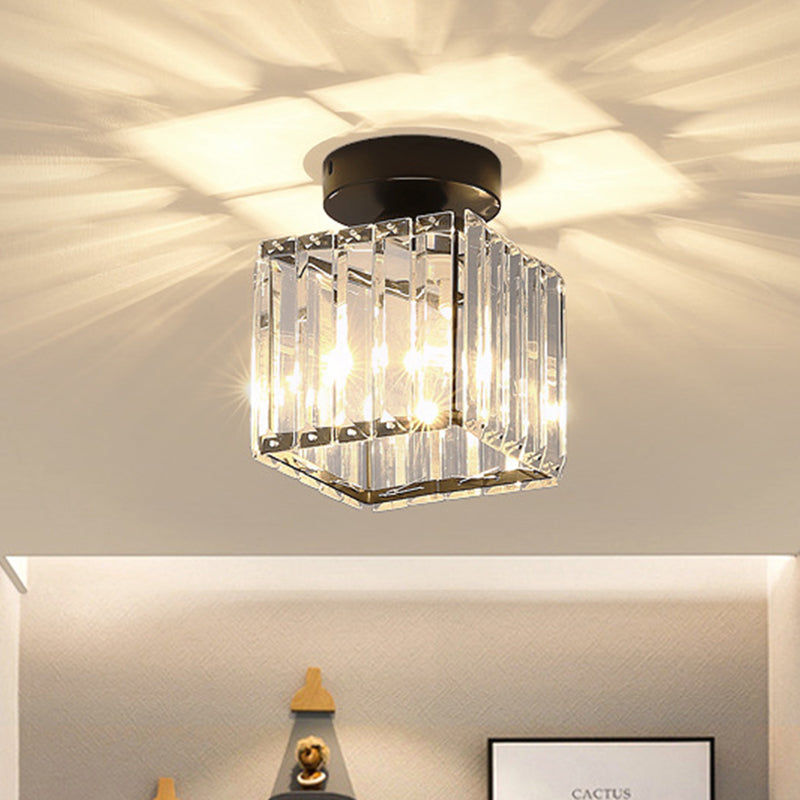 Drum Clear Crystal Semi Flush Mount Metal Modern Semi Flushmount Ceiling Light for Hallway