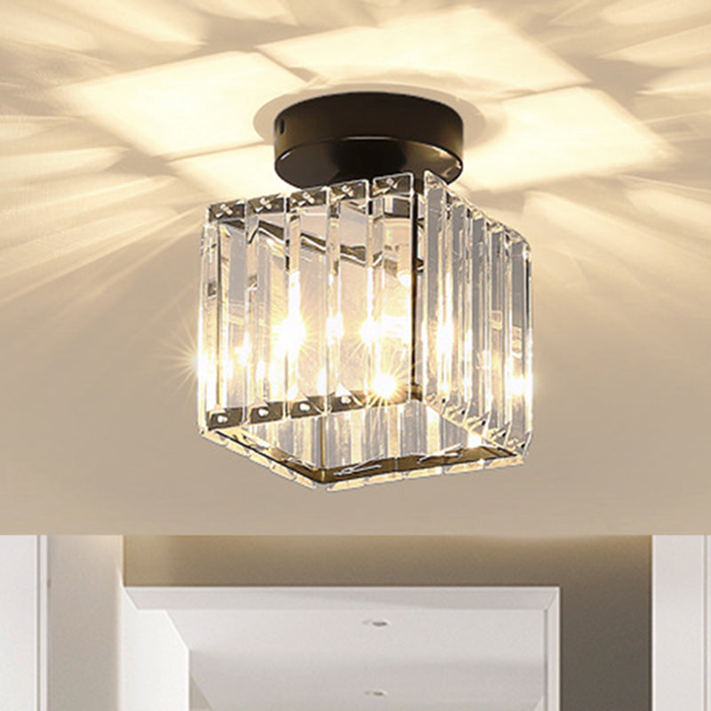 Drum Clear Crystal Semi Flush Mount Metal Modern Semi Flushmount Ceiling Light for Hallway