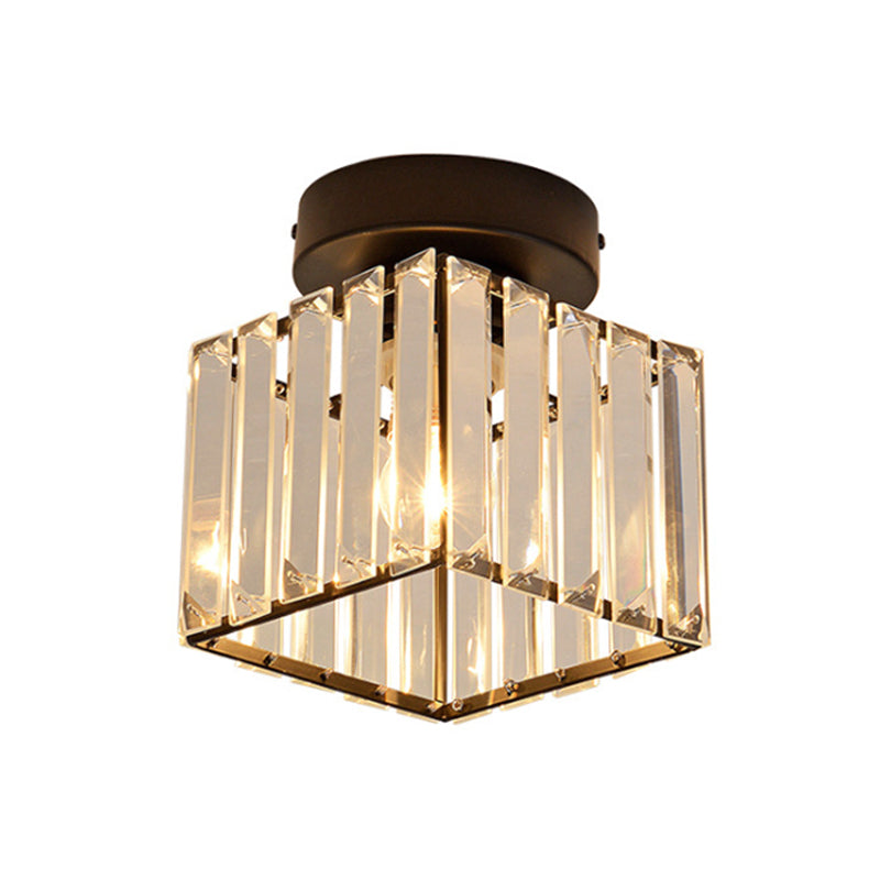 Drum Clear Crystal Semi Flush Mount Metal Modern Semi Flushmount Ceiling Light for Hallway
