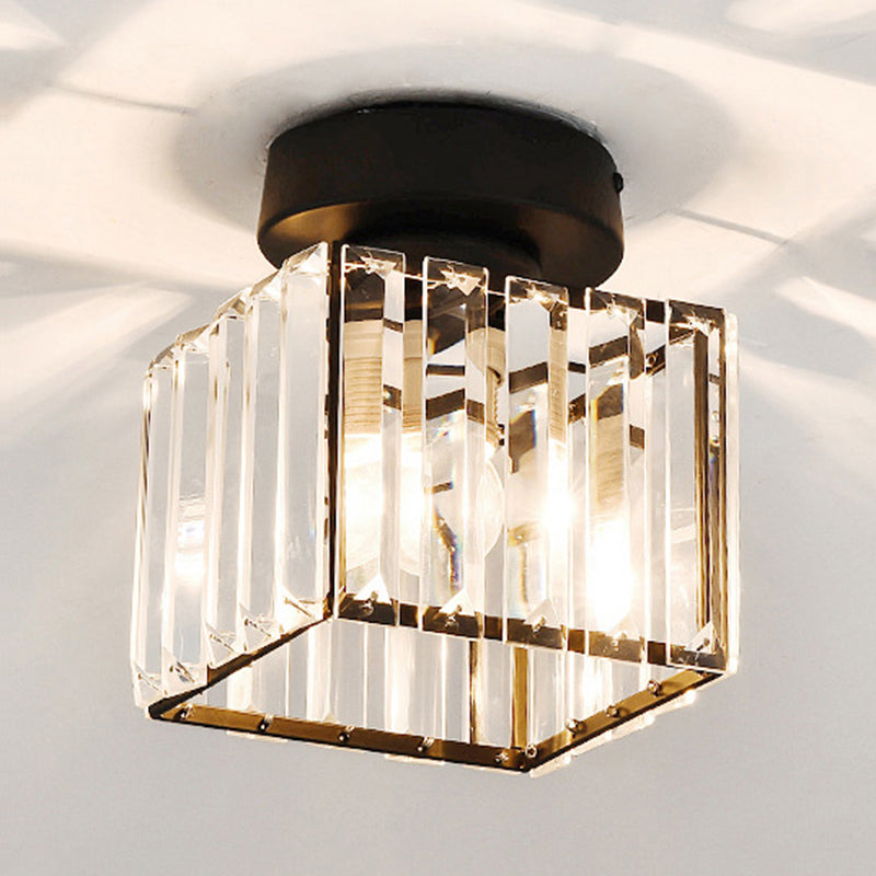 Drum Clear Crystal Semi Flush Mount Metal Modern Semi Flushmount Ceiling Light for Hallway
