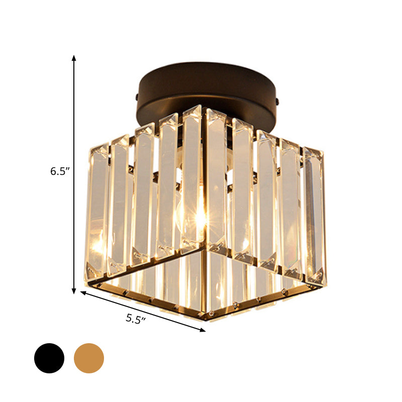 Drum Clear Crystal Semi Flush Mount Metal Modern Semi Flushmount Ceiling Light for Hallway