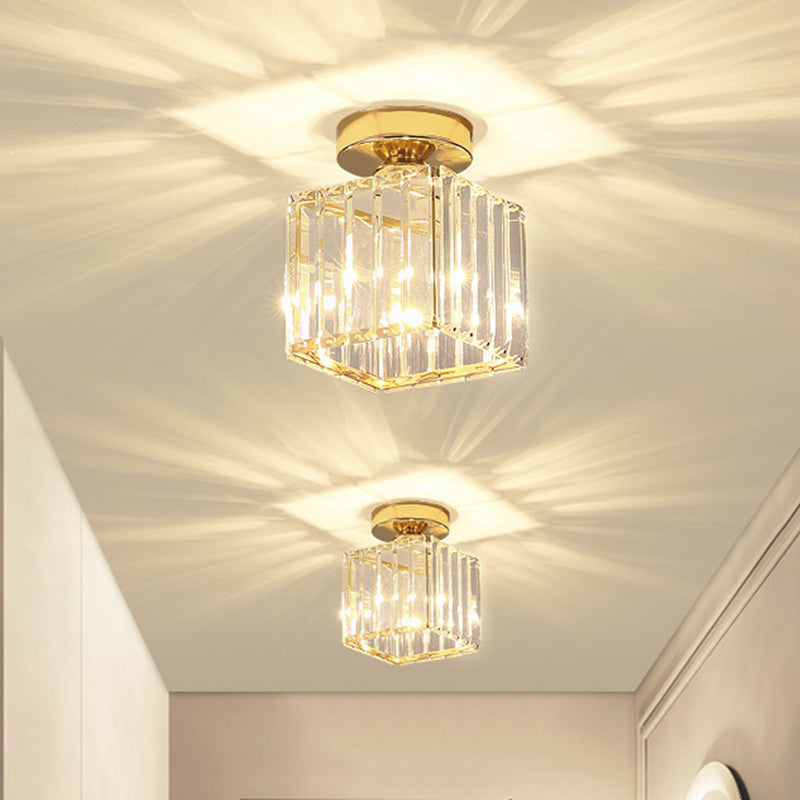 Drum Clear Crystal Semi Flush Mount Metal Modern Semi Flushmount Ceiling Light for Hallway