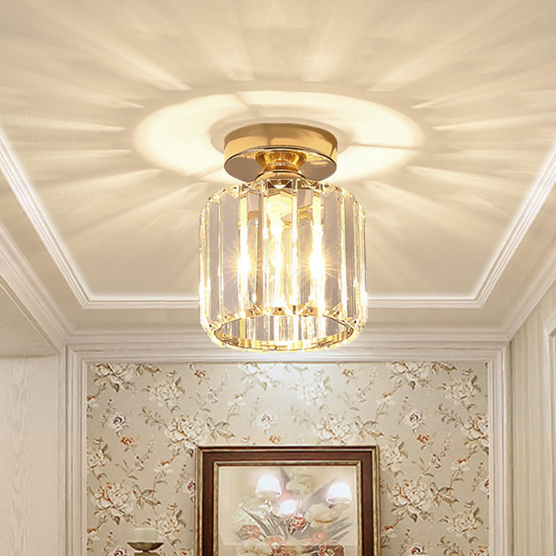 Drum Clear Crystal Semi Flush Mount Metal Modern Semi Flushmount Ceiling Light for Hallway