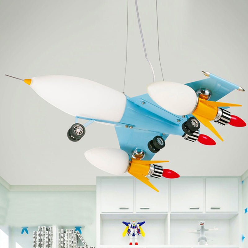 Blue Air Plane Pendant Light Cool Metal Suspension Light for Boys Bedroom