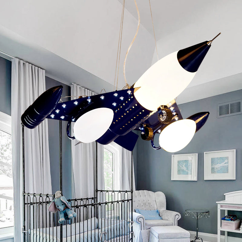 Blue Air Plane Pendant Light Cool Metal Suspension Light for Boys Bedroom