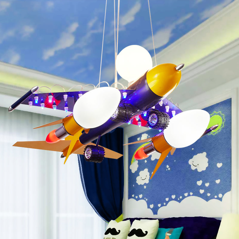 Blue Air Plane Pendant Light Cool Metal Suspension Light for Boys Bedroom