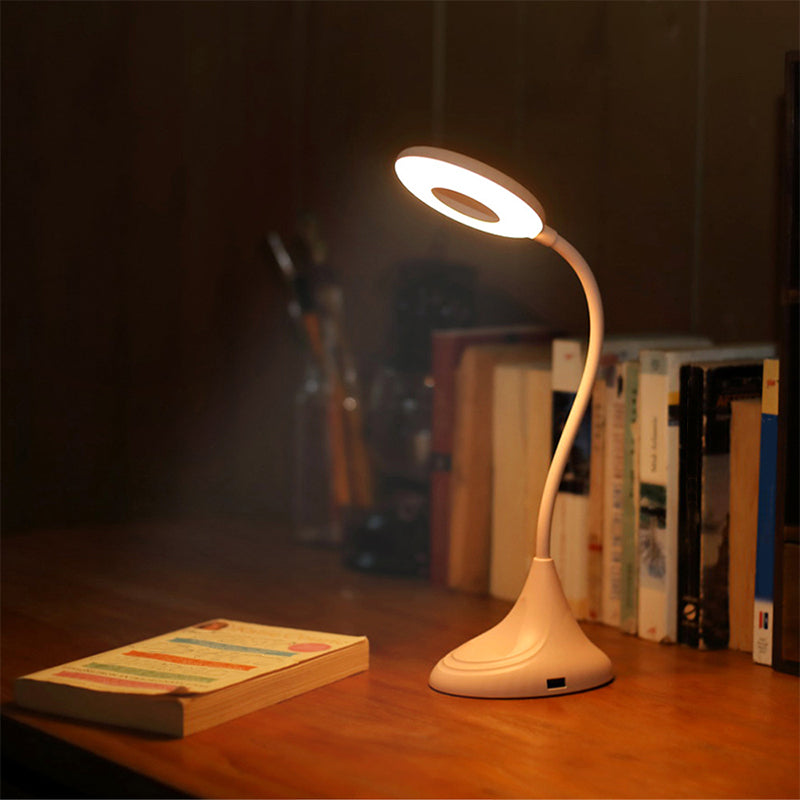 Blue/Pink/White Circular Desk Lamp Modern Plastic LED Touch Sensitive Reading Light for Bedside