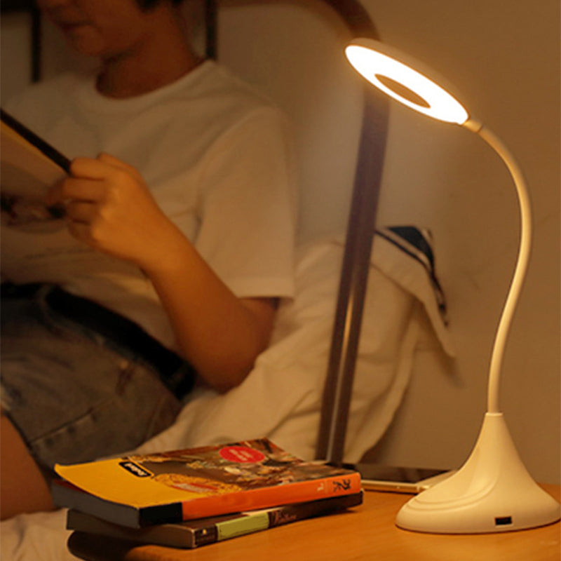 Blue/Pink/White Circular Desk Lamp Modern Plastic LED Touch Sensitive Reading Light for Bedside