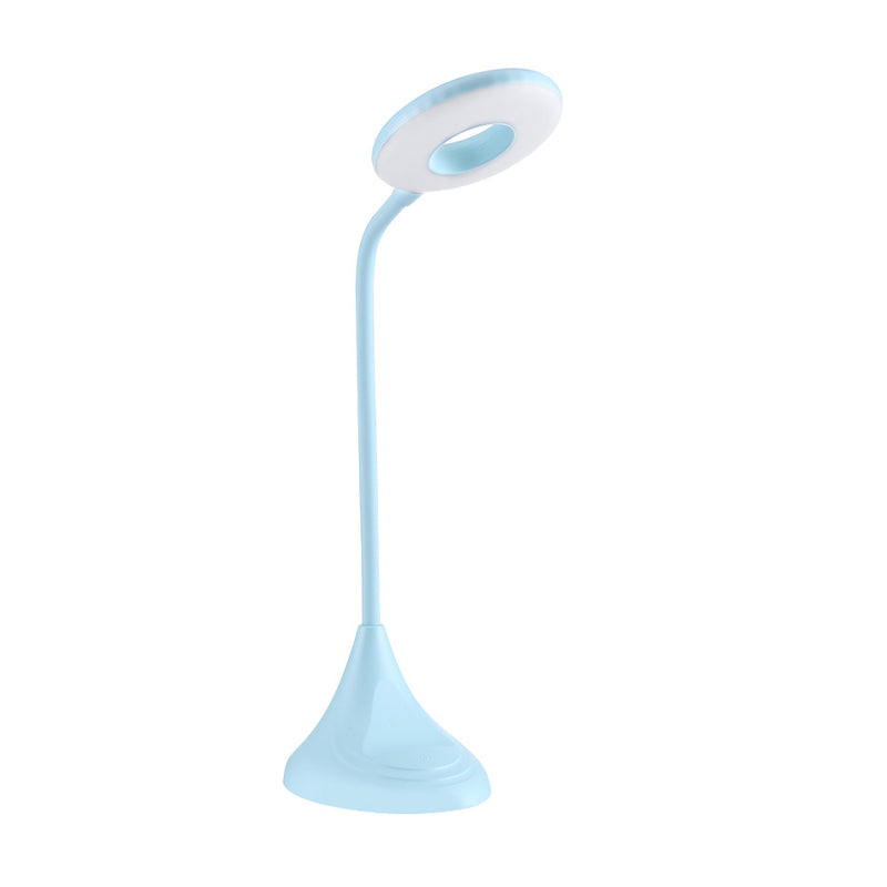 Blue/Pink/White Circular Desk Lamp Modern Plastic LED Touch Sensitive Reading Light for Bedside