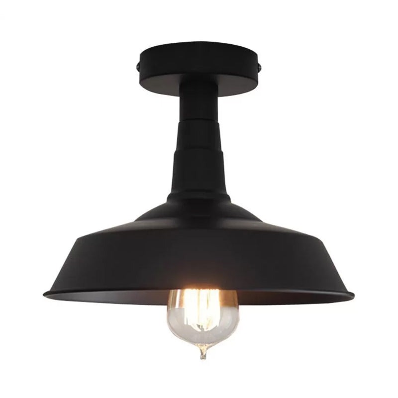 Barn Washroom Flushmount Lighting Rustic Iron Single Bulb Black Semi Flush Mount Ceiling Light