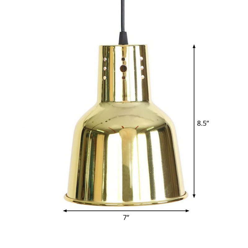 Iron Bell/Cone/Trumpet Pendant Light Kit Vintage 1 Head Living Room Down Lighting with Vent Hole in Gold