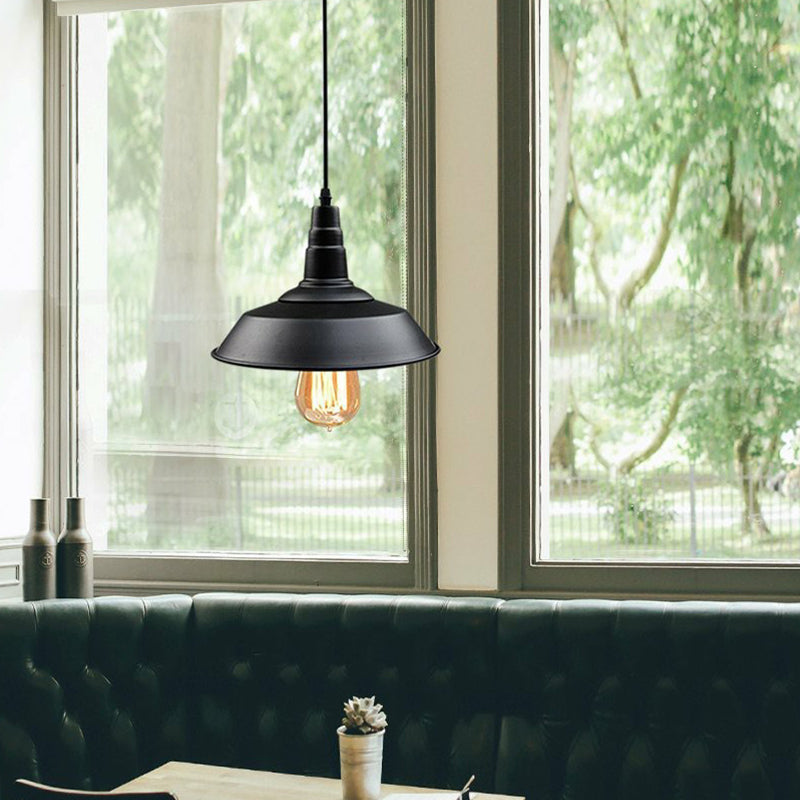 1 Bulb Barn Ceiling Light Countryside Black Metallic Hanging Pendant for Restaurant