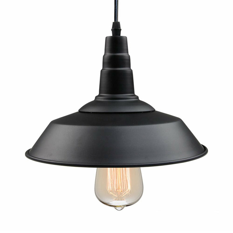 1 Bulb Barn Ceiling Light Countryside Black Metallic Hanging Pendant for Restaurant