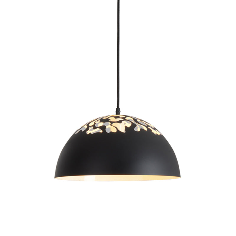 Nordic Dome Ceiling Hang Light 14"/16" Wide 1-Light Iron Pendant Lamp with Hollowed out Top in Black/White