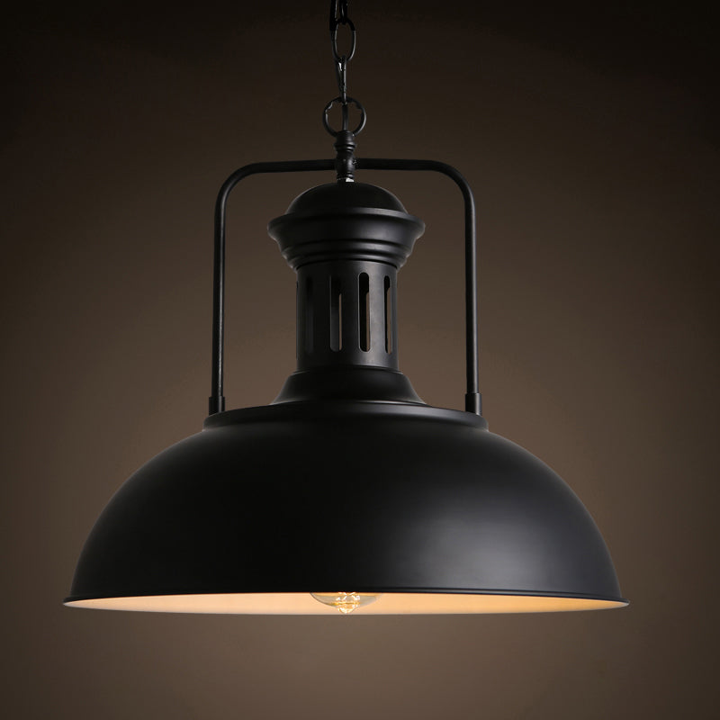 1-Bulb Bowl Drop Anhänger Dachbodenstil Schwarz/Schwarz-Weiß-Metallic Hanging Lamp mit Arm und belüfteter Sockel, 13 "/16" breit