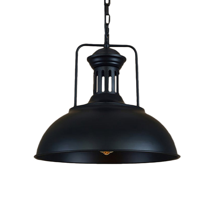 1-Bulb Bowl Drop Anhänger Dachbodenstil Schwarz/Schwarz-Weiß-Metallic Hanging Lamp mit Arm und belüfteter Sockel, 13 "/16" breit