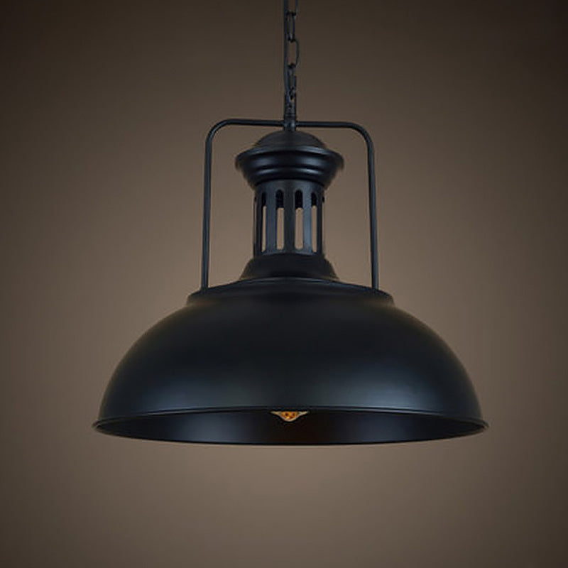 1-Bulb Bowl Drop Anhänger Dachbodenstil Schwarz/Schwarz-Weiß-Metallic Hanging Lamp mit Arm und belüfteter Sockel, 13 "/16" breit
