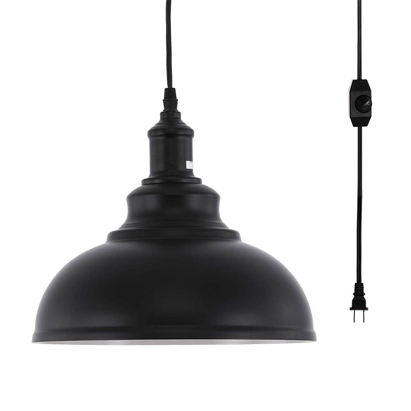 Metall Black Hanging Leuchte Schüssel 1 Kopf Industriedecke Anhängerlampe mit Plug-in-Kabel