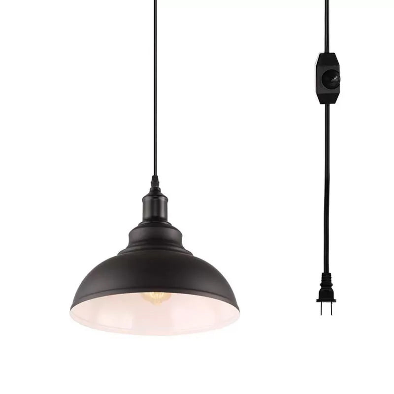 Metall Black Hanging Leuchte Schüssel 1 Kopf Industriedecke Anhängerlampe mit Plug-in-Kabel