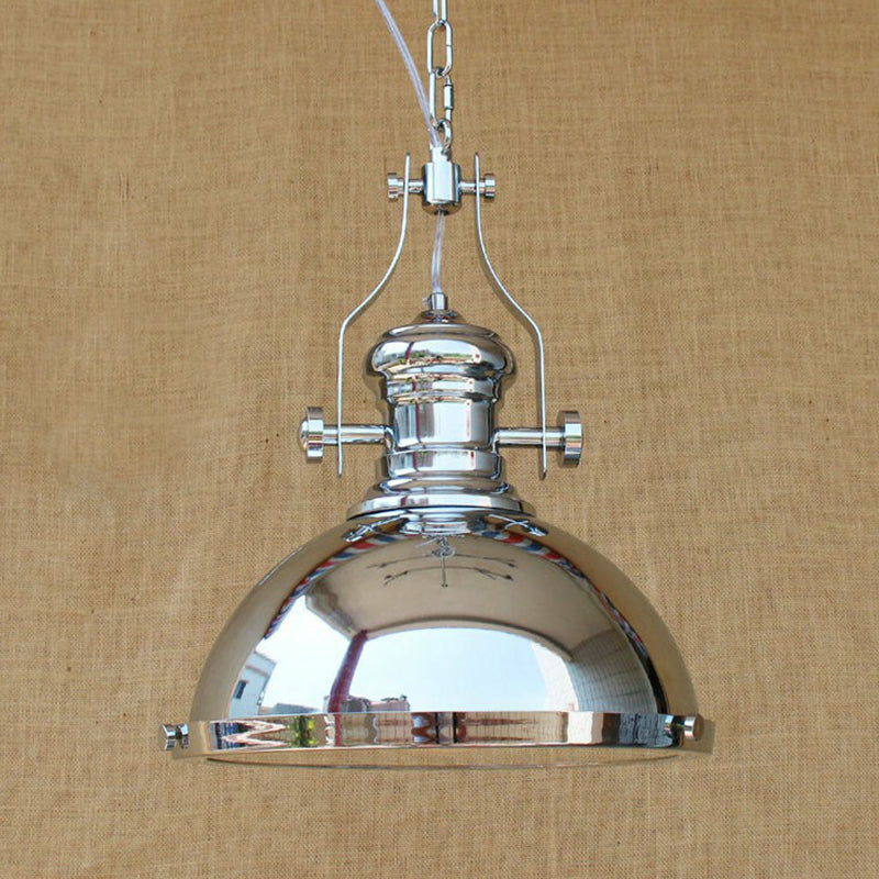 Farmhouse Cloche/Bowl Pendant Light 1 Head Metal Hanging Ceiling Light in Bronze/Chrome with Handle
