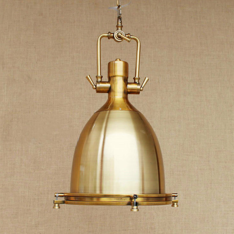 Farmhouse Cloche/Bowl Pendant Light 1 Head Metal Hanging Ceiling Light in Bronze/Chrome with Handle