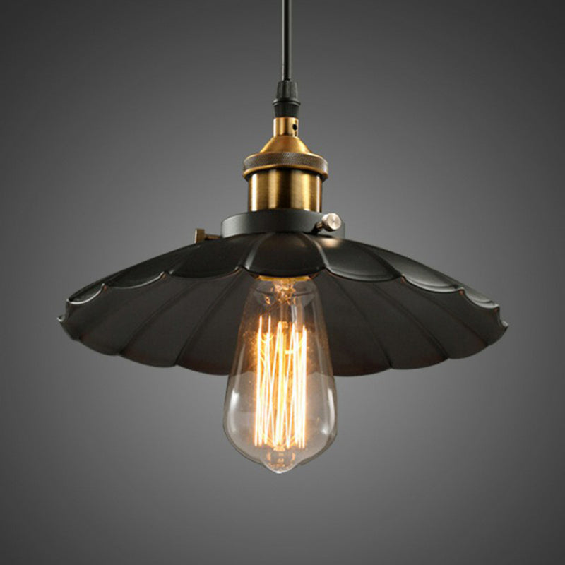 Floral Shade Beer Bar Drop Pendant Industrial Metallic 1 Head Black Ceiling Suspension Lamp, 10" Width