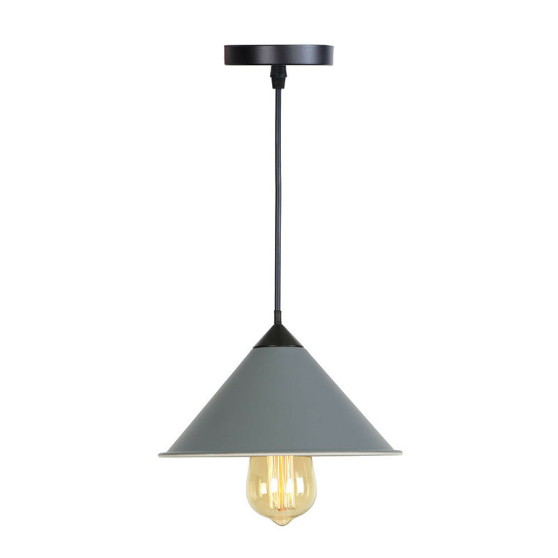 Conical Iron Drop Pendant Loft Style Single Dining Room Hanging Lamp with Rolled Edge in Pink/Blue/Grey