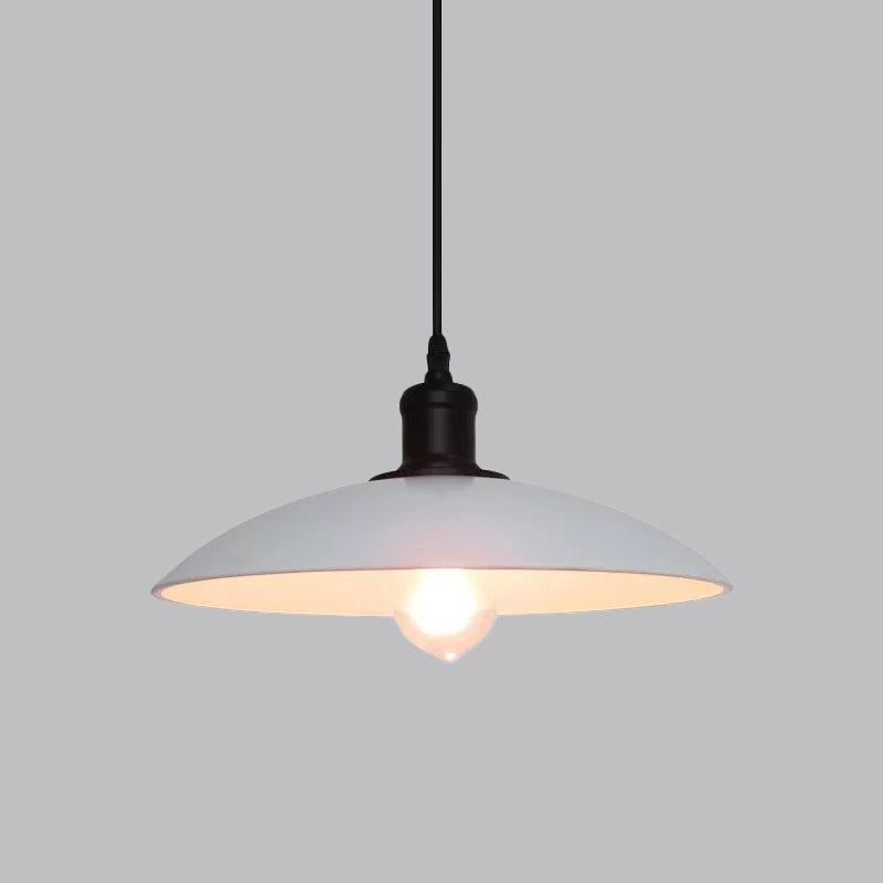 Lampada a sospensione per ciotola di ciotola bassa metallica Vintage Bulb Bulb Soggiorno Ampicca la luce in bianco/bianco