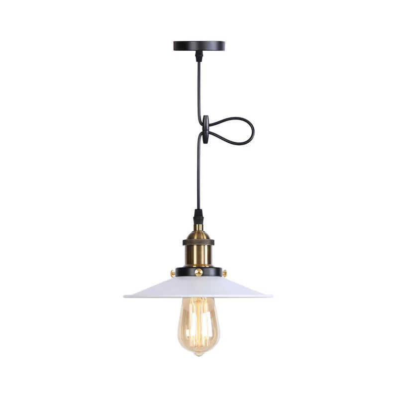 Warehouse Flared Hanging Light Fixture 1 Head Iron Ceiling Suspension Lamp in White/Chrome