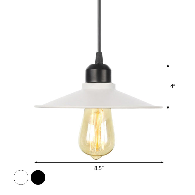 1 Head Ceiling Hang Lamp Rustic Living Room Pendant Light Kit with Flared/Scalloped/Horn Iron Shade in Black/White