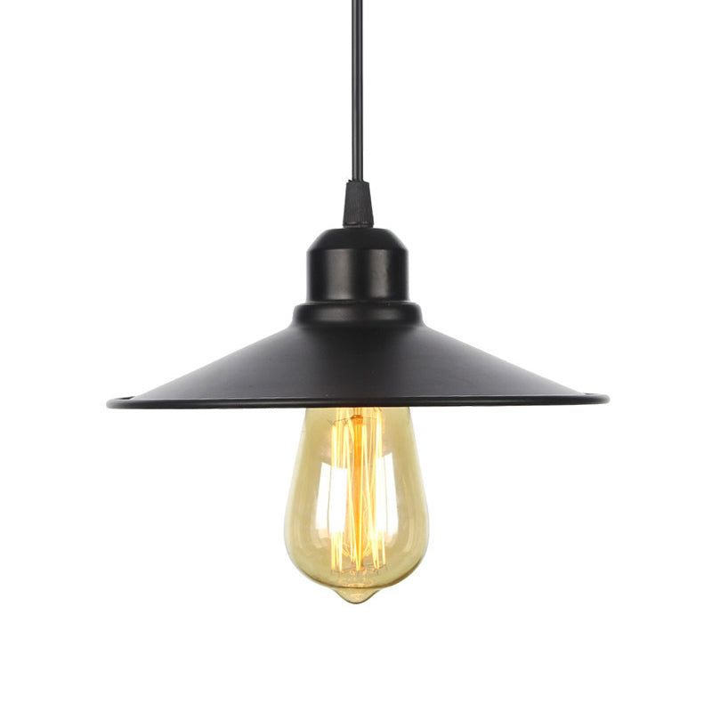 1 Head Ceiling Hang Lamp Rustic Living Room Pendant Light Kit with Flared/Scalloped/Horn Iron Shade in Black/White