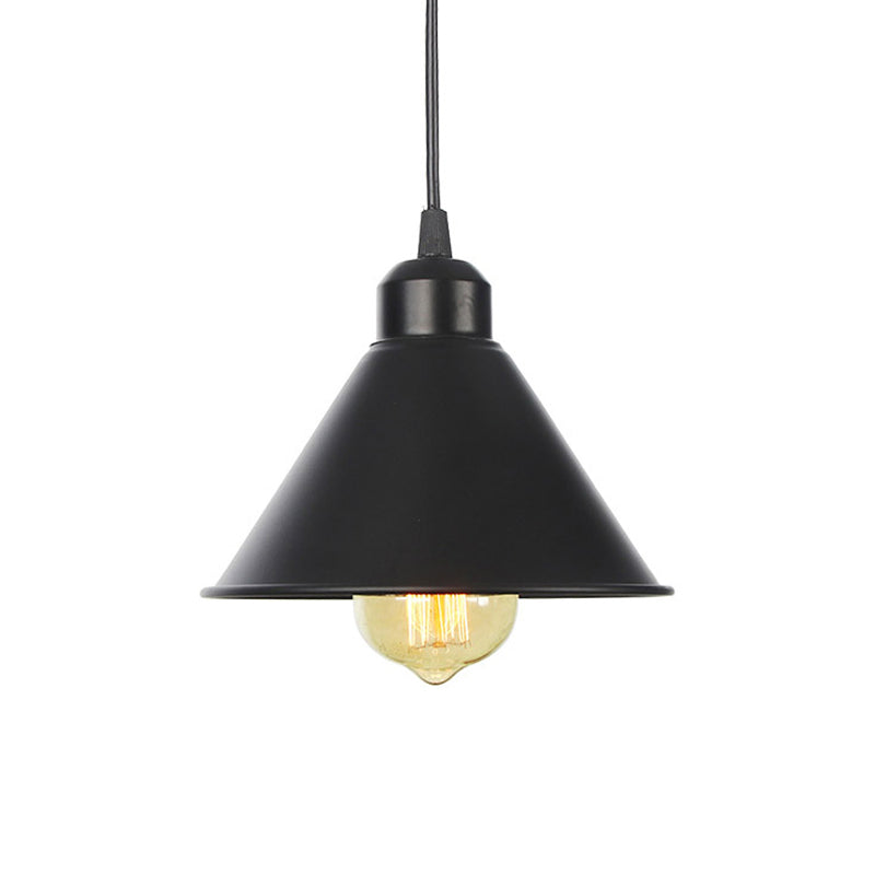 1 Head Ceiling Hang Lamp Rustic Living Room Pendant Light Kit with Flared/Scalloped/Horn Iron Shade in Black/White