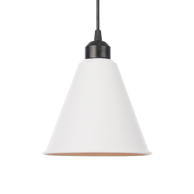 1 Head Ceiling Hang Lamp Rustic Living Room Pendant Light Kit with Flared/Scalloped/Horn Iron Shade in Black/White