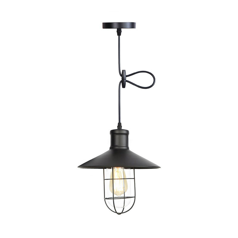 Cone Shade/Caged Dining Room Pendant Light Rural Metallic 1-Light Black/Rust Ceiling Suspension Lamp