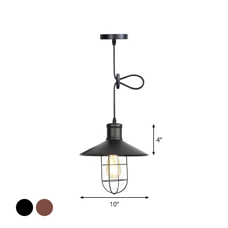 Cone Shade/Caged Dining Room Pendant Light Rural Metallic 1-Light Black/Rust Ceiling Suspension Lamp