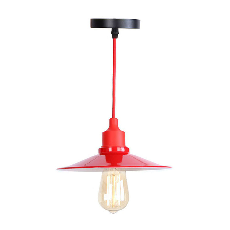 Single Iron Hanging Lamp Kit Industrial Red Tapered/Cage/Wide Flared Living Room Ceiling Pendant Light