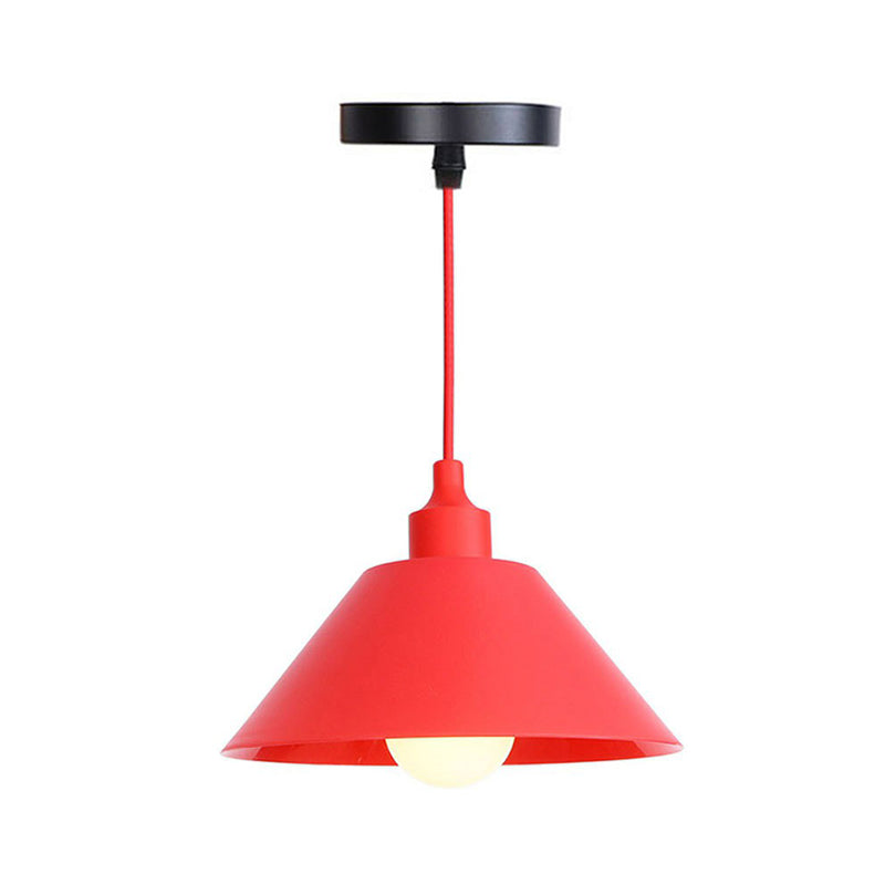 Single Iron Hanging Lamp Kit Industrial Red Tapered/Cage/Wide Flared Living Room Ceiling Pendant Light