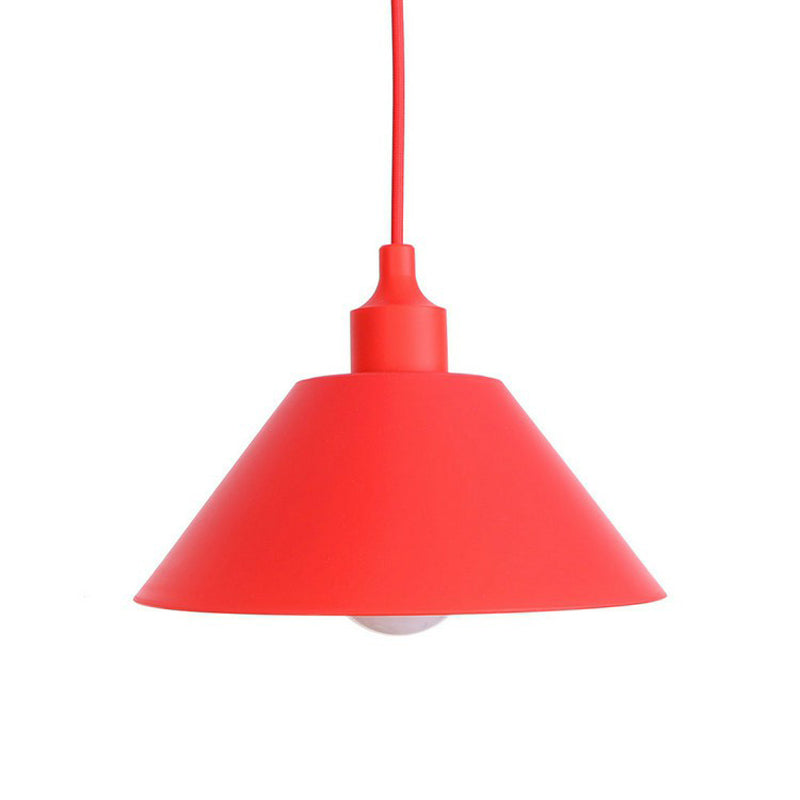 Single Iron Hanging Lamp Kit Industrial Red Tapered/Cage/Wide Flared Living Room Ceiling Pendant Light