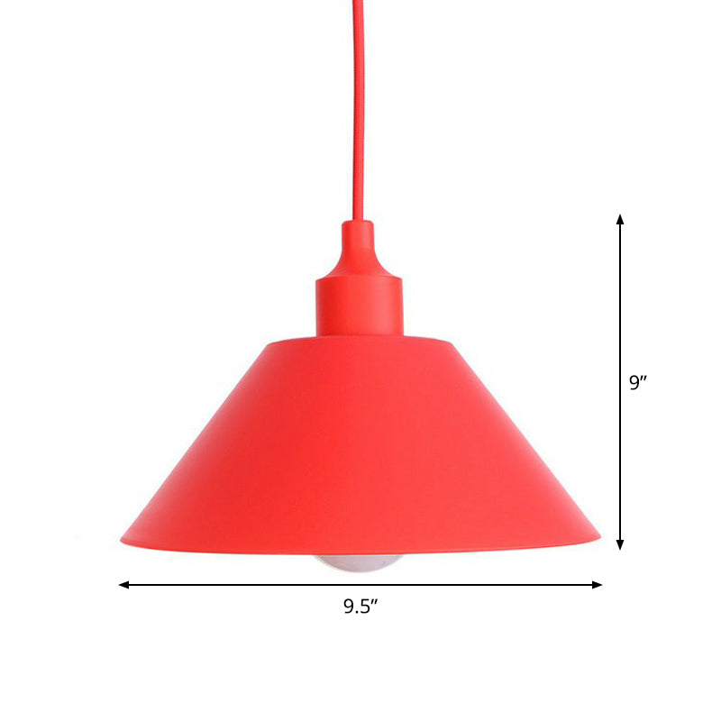 Single Iron Hanging Lamp Kit Industrial Red Tapered/Cage/Wide Flared Living Room Ceiling Pendant Light