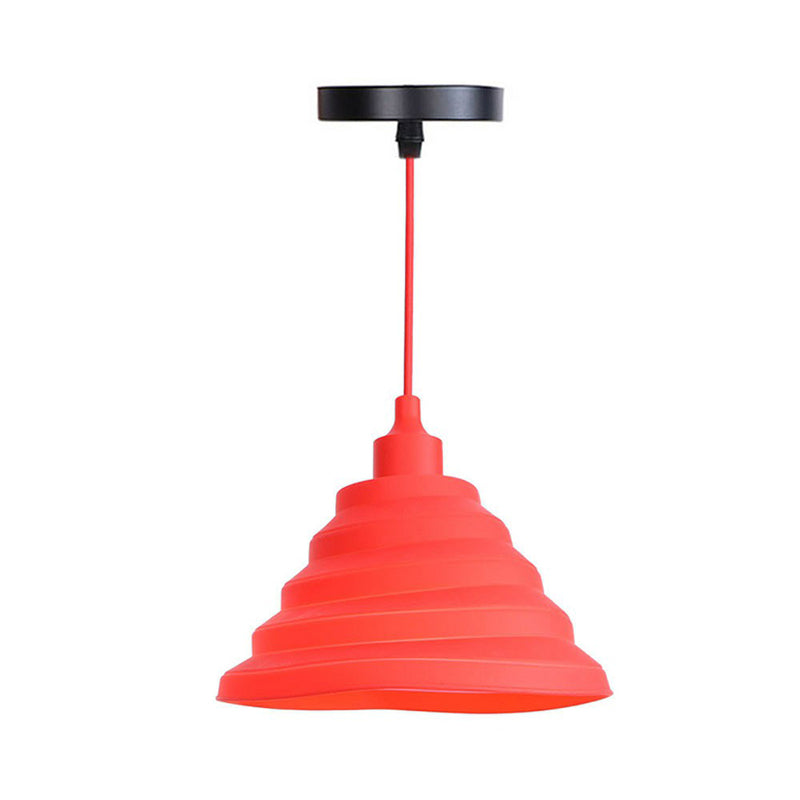 Single Iron Hanging Lamp Kit Industrial Red Tapered/Cage/Wide Flared Living Room Ceiling Pendant Light