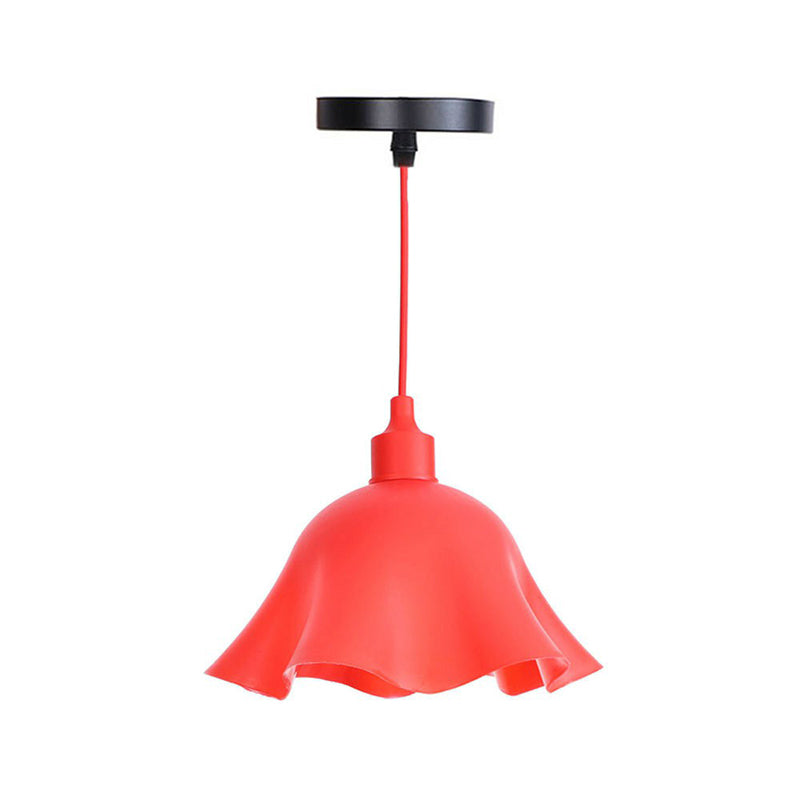 Single Iron Hanging Lamp Kit Industrial Red Tapered/Cage/Wide Flared Living Room Ceiling Pendant Light