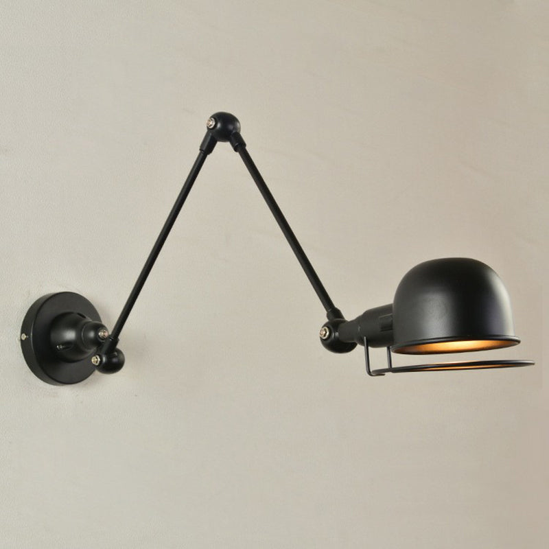 1-Light Bowl Rotatable Task Wall Light Industrial Black Iron Wall Mount Light Fixture with Frame Guard